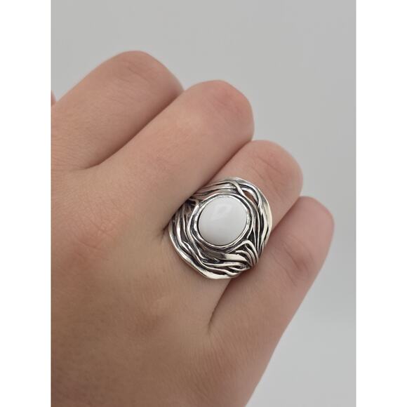 Or Paz PZ Israel Sterling Silver White Agate Ring Size 10 - Picture 1 of 15